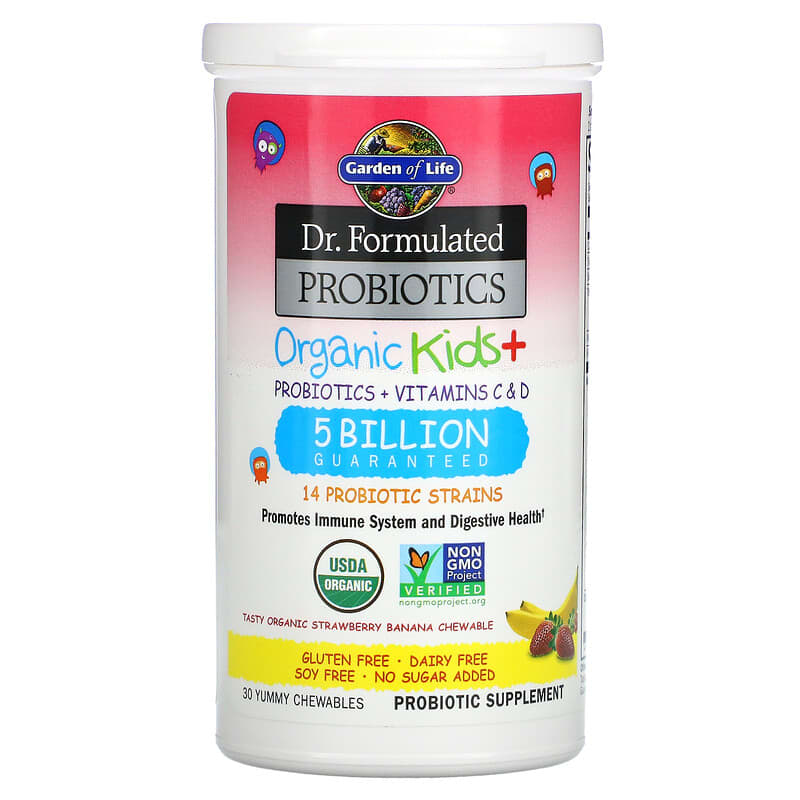 Garden of Life, Dr. Formulated Probiotics, Organic Kids +, Tasty Organic Strawberry Banana, 30 Yummy Chewables 658010122214