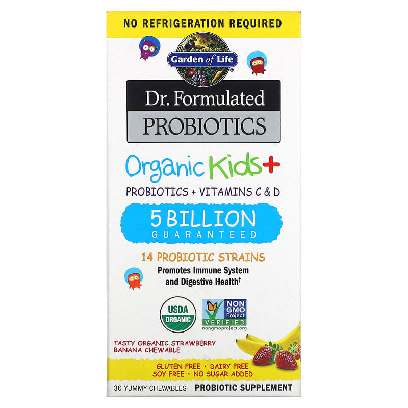 Garden of Life Dr. Formulated Probiotics Organic Kids + Tasty Organic Strawberry Banana 30 Yummy Chewables 658010122214