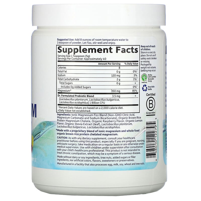 Garden of Life, Dr. Formulated, Whole Food Magnesium Powder, Raspberry Lemon, 7 oz (198.4 g) 658010122795