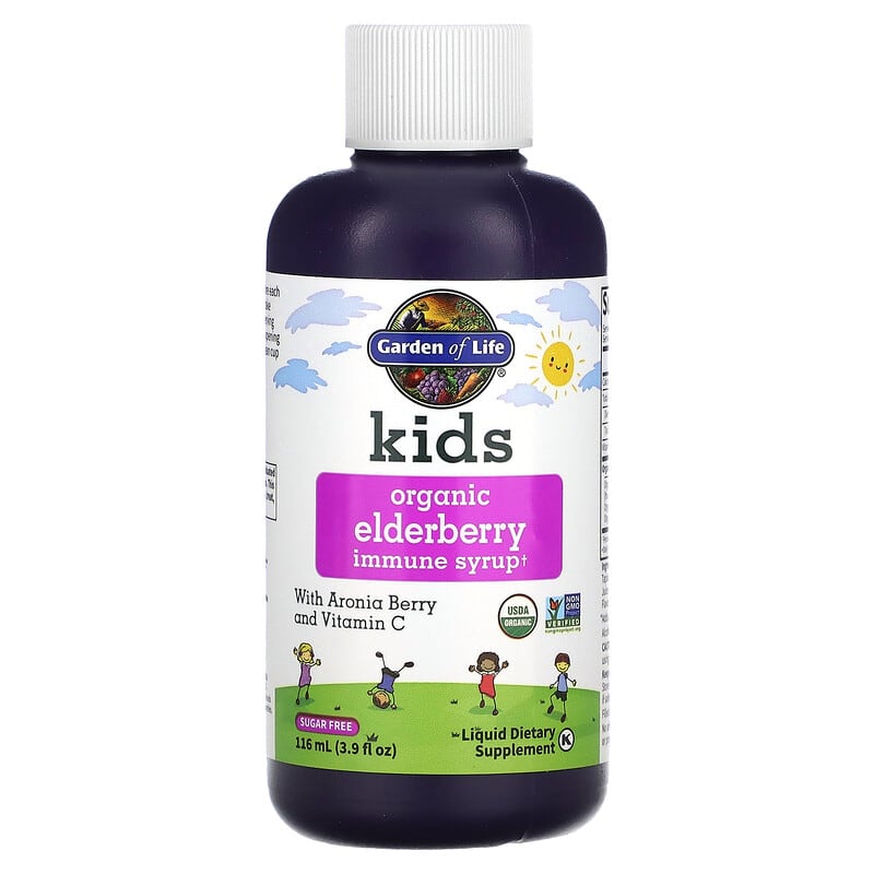 Garden of Life, Kids, Organic Elderberry Immune Syrup with Aronia Berry and Vitamin C, 3.9 fl oz (116 ml) 658010125246