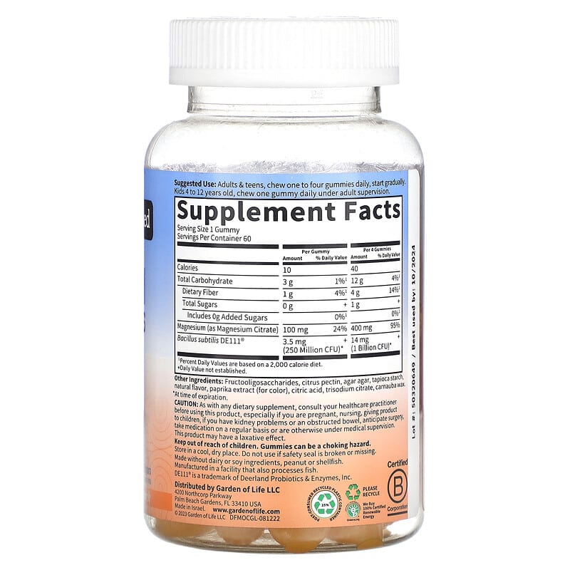 Garden of Life, Magnesium with Pre & Probiotics Gummies, Orange Creme, 60 Gummies 658010132701