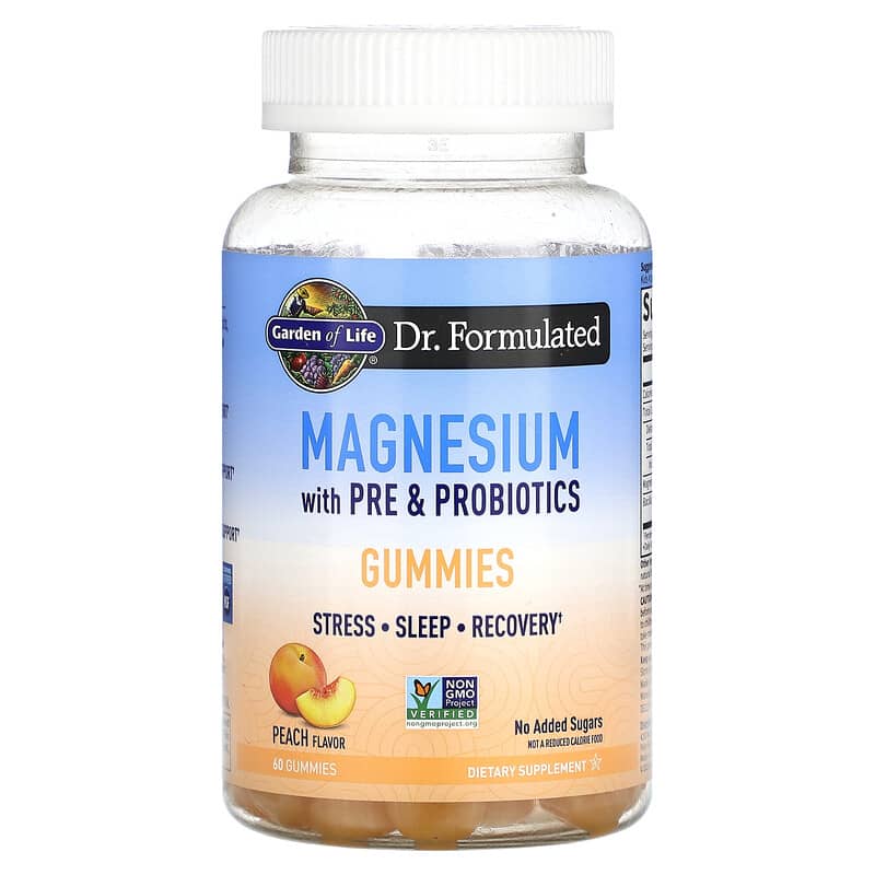 Garden of Life Magnesium with Pre & Probiotics Gummies Peach 60 Gummies 658010132695