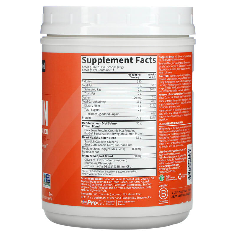 Garden of Life, MD Protein, Plant & Sustainable Salmon, Rich Chocolate, 24.19 oz (686 g) 658010129565