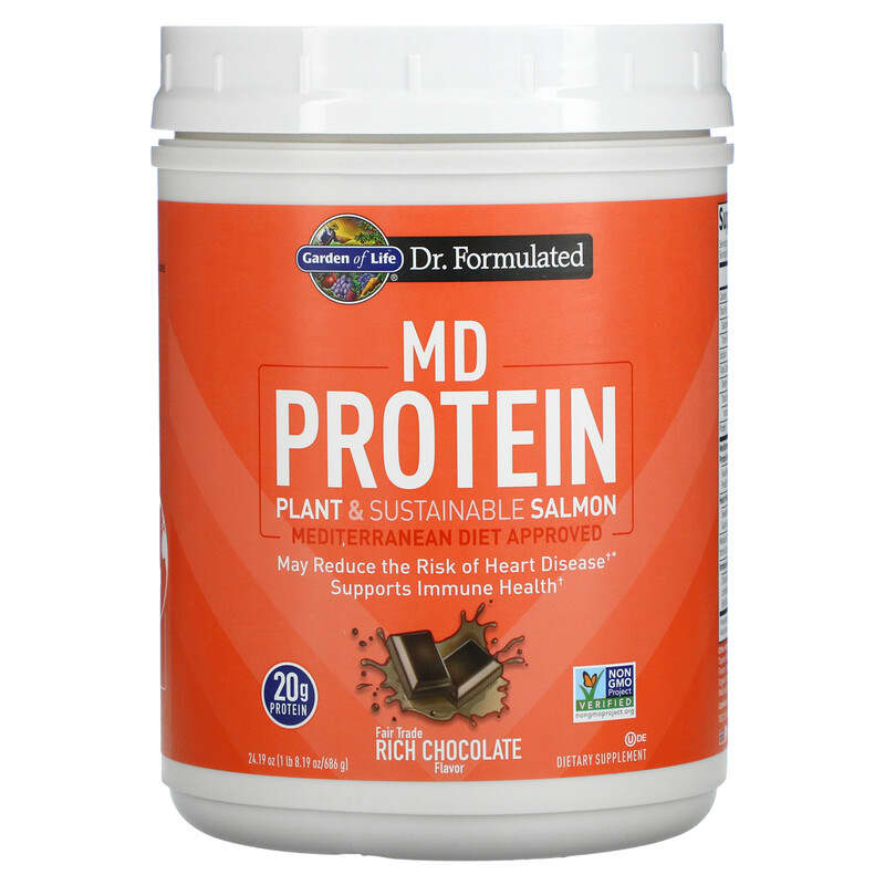 Garden of Life MD Protein Plant & Sustainable Salmon Rich Chocolate 24.19 oz (686 g) 658010129565