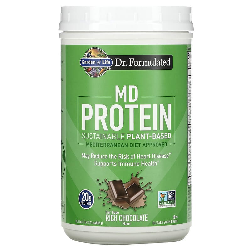 Garden of Life MD Protein Sustainable Plant-Based Rich Chocolate 31.11 oz (882 g) 658010129510