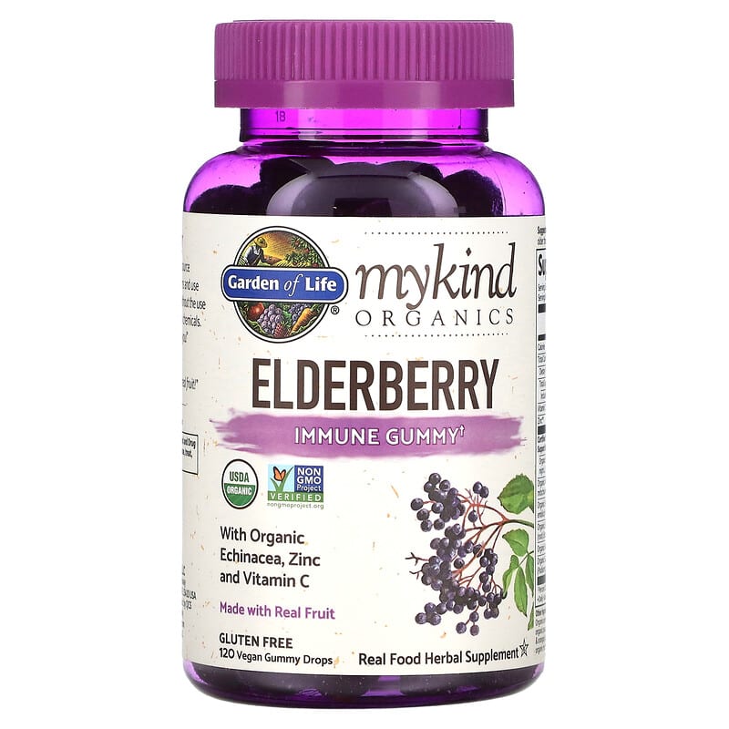 Garden of Life MyKind Organics Elderberry Immune Gummy 120 Vegan Gummy Drops 658010121774