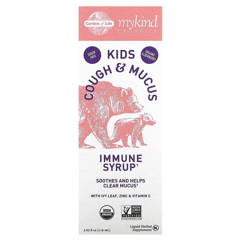 Garden of Life Mykind Organics Kids Cough & Mucus Immune Syrup with Ivy Leaf Zinc & Vitamin C 3.92 fl oz (116 ml) 658010128162