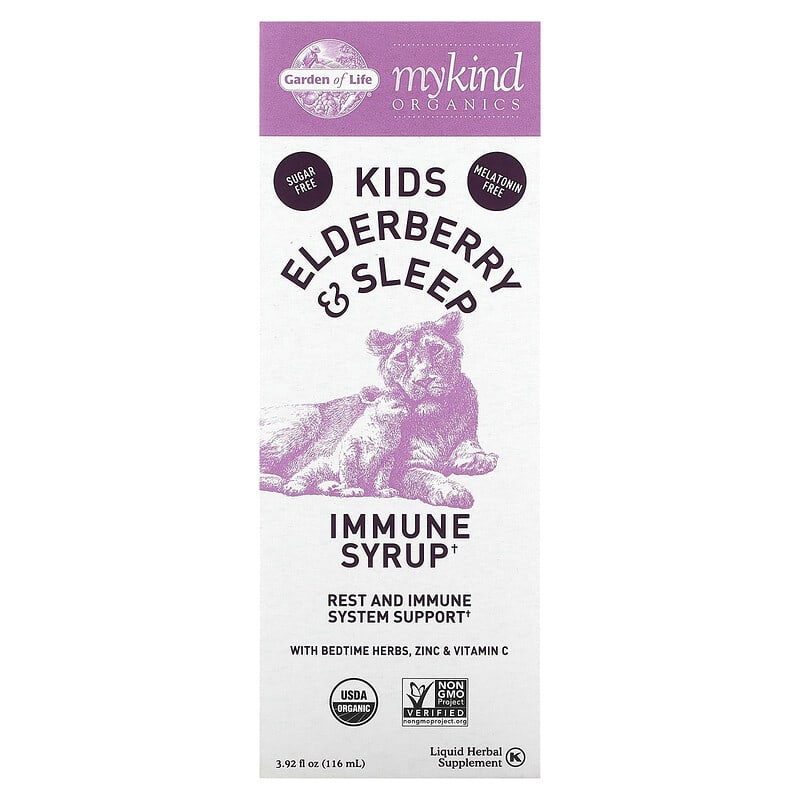 Garden of Life Mykind Organics Kids Elderberry & Sleep Immune Syrup with Bedtime Herbs Zinc & Vitamin C 3.92 fl oz (116 ml) 658010128216