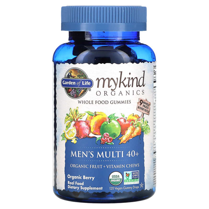Garden of Life MyKind Organics Men's Multi 40+ Organic Berry 120 Vegan Gummy Drops 658010120289