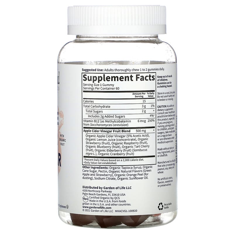 Garden of Life, MyKind Organics, Organic Apple Cider Vinegar Gummies, 60 Vegan Gummies 658010128063