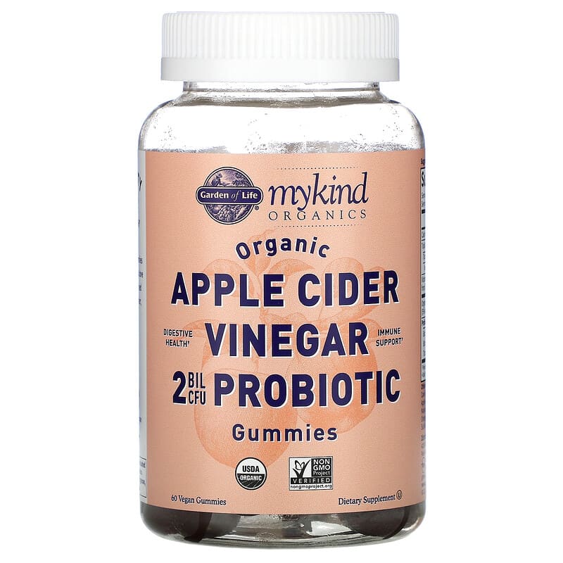 Garden of Life MyKind Organics Organic Apple Cider Vinegar Probiotic Gummies 2 Bil CFU 60 Vegan Gummies 658010128605