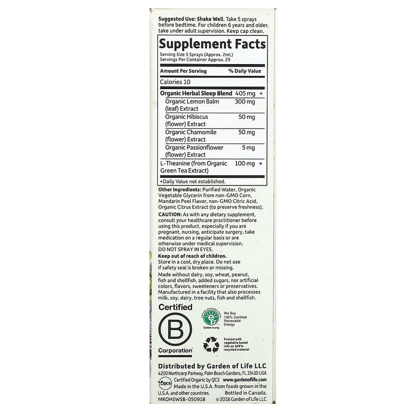 Garden of Life, MyKind Organics, Sleep Well, R&R Spray, 2 fl oz (58 ml) 658010123211