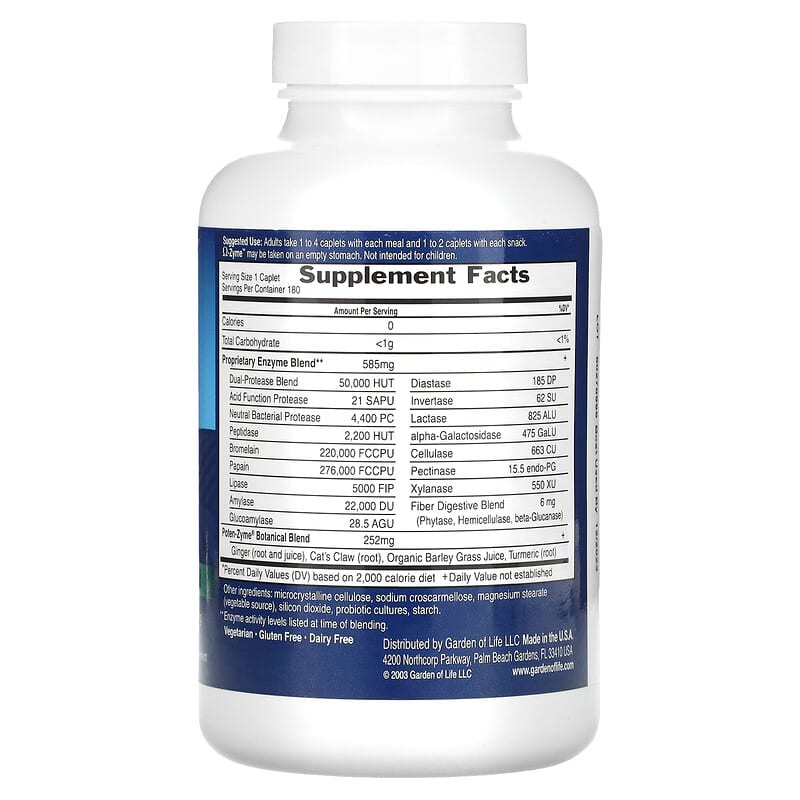 Garden of Life, O-Zyme, Digestive Enzyme Blend, 180 Vegetarian Caplets 658010112024