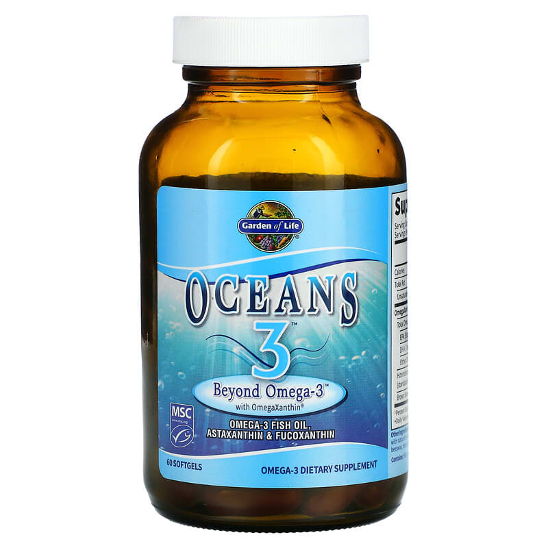 Garden of Life, Oceans 3, Beyond Omega-3 with OmegaXanthin, 60 Softgels 658010113854