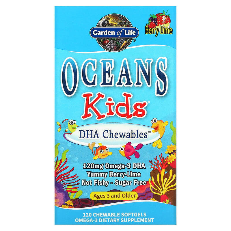 Garden of Life Oceans Kids DHA Chewables Ages 3 and Older Berry Lime 120 mg 120 Chewable Softgels 658010113878
