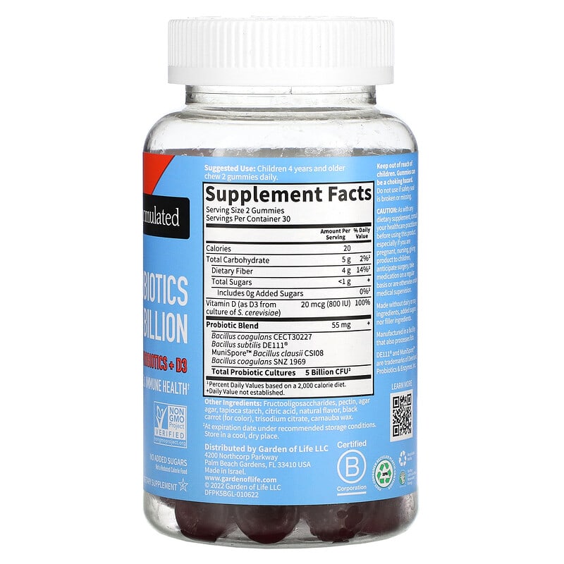 Garden of Life, Probiotics Kids. Strawberry, 5 Billion, 60 Gummies 658010131407