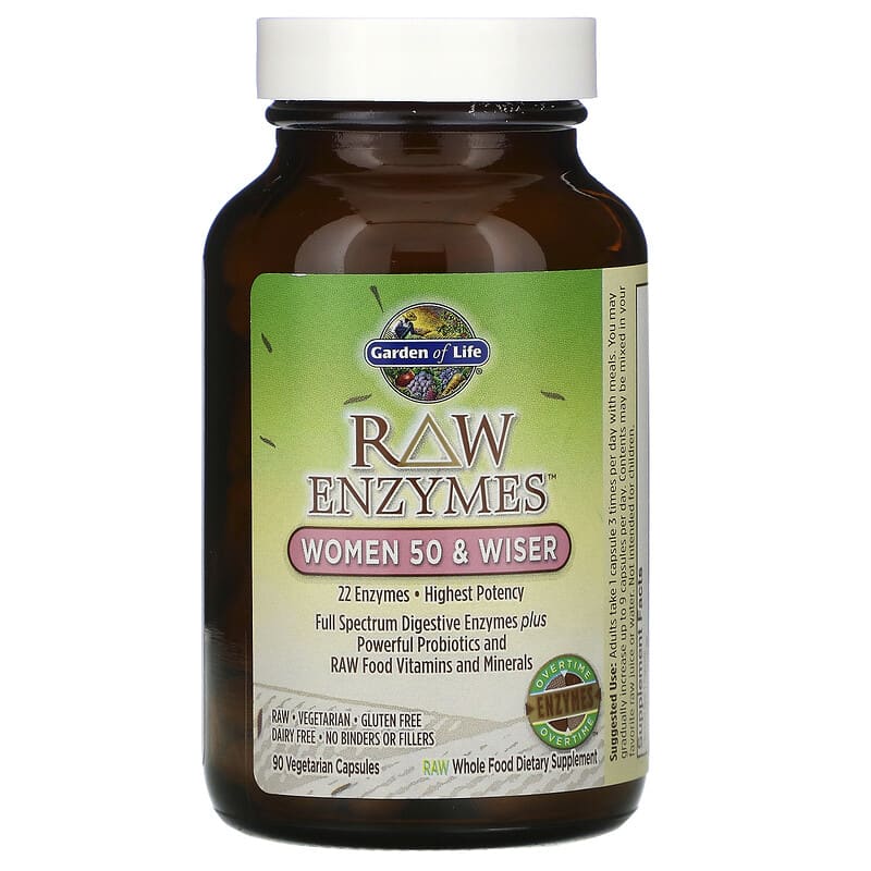 Garden of Life, RAW Enzymes, Women 50 & Wiser, 90 Vegetarian Capsules 658010115643
