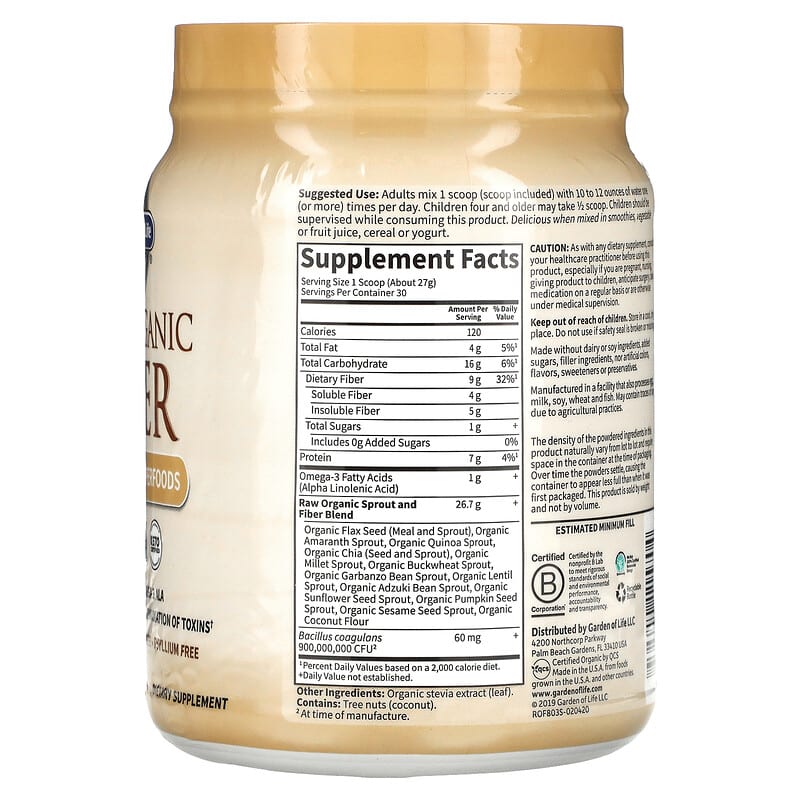 Garden of Life, RAW Organic Fiber, 28.32 oz (803 g) 658010115704