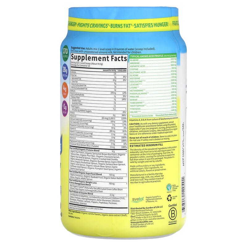 Garden of Life, RAW Organic Fit, High Protein for Weight Loss, Original, 1 lbs 15.39 oz (890 g) 658010120401