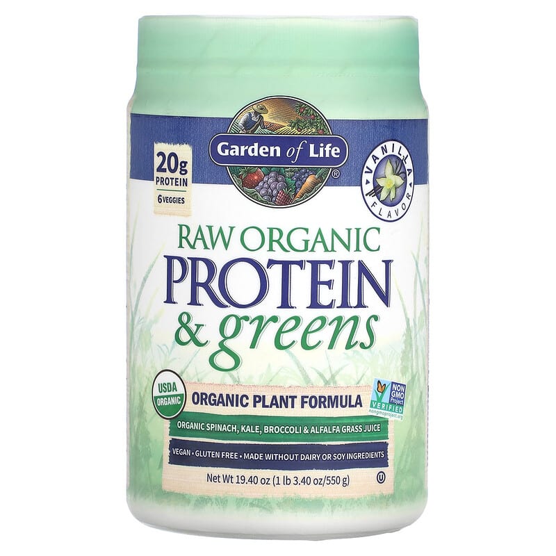 Garden of Life RAW Protein & Greens Organic Plant Formula Vanilla 19.40 oz (550 g) 658010118705
