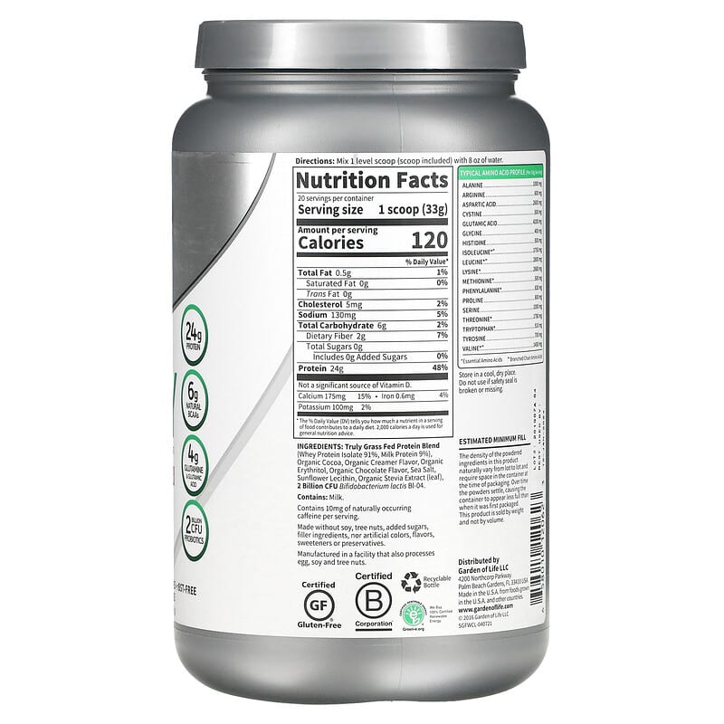 Garden of Life, Sport, Certified Grass Fed Whey, Chocolate, 23.28 oz (660 g) 658010120623