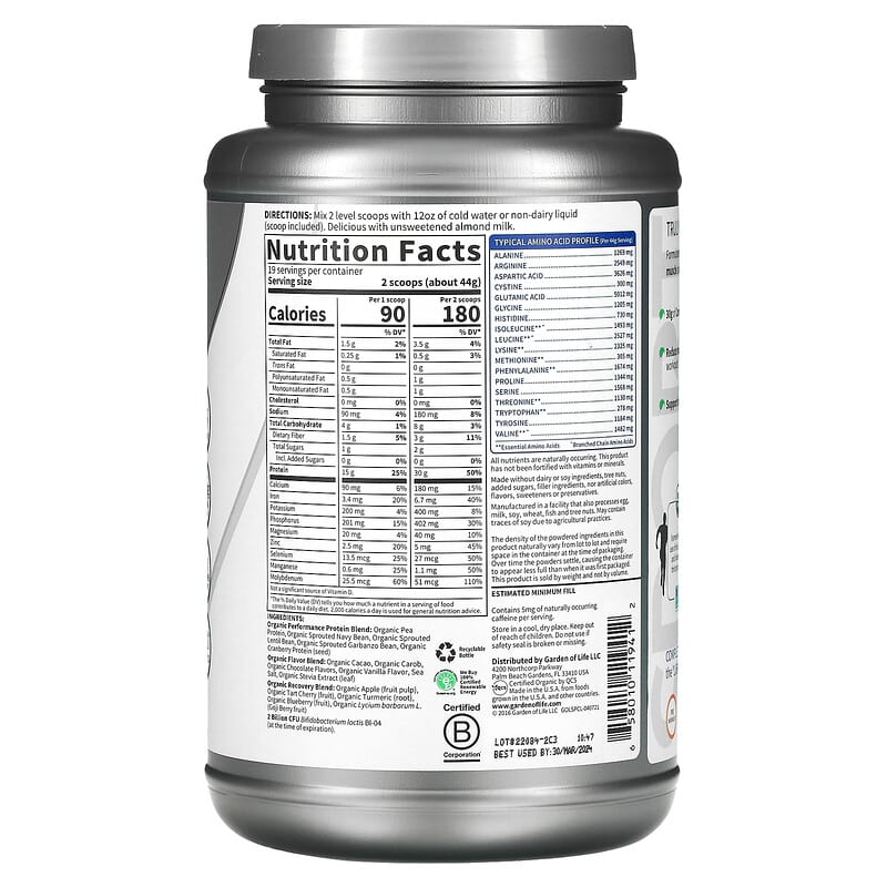 Garden of Life, Sport, Organic Plant-Based Protein, Refuel, Chocolate Flavor, 29.6 oz (840 g) 658010119412