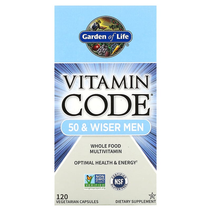 Garden of Life Vitamin Code 50 & Wiser Men Whole Food Multivitamin 120 Vegetarian Capsules 658010113694