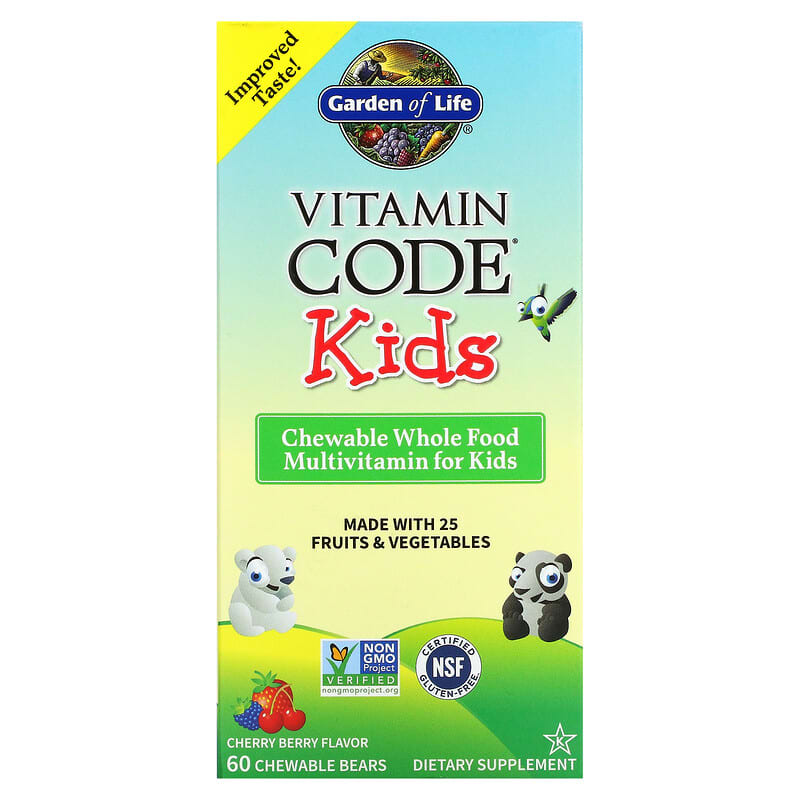 Garden of Life Vitamin Code Kids Chewable Whole Food Multivitamin Cherry Berry 60 Chewable Bears 658010114400