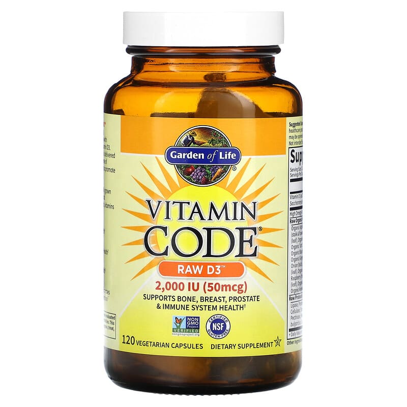 Garden of Life, Vitamin Code, RAW D3, 50 mcg (2,000 IU), 120 Vegetarian Capsules 658010116565