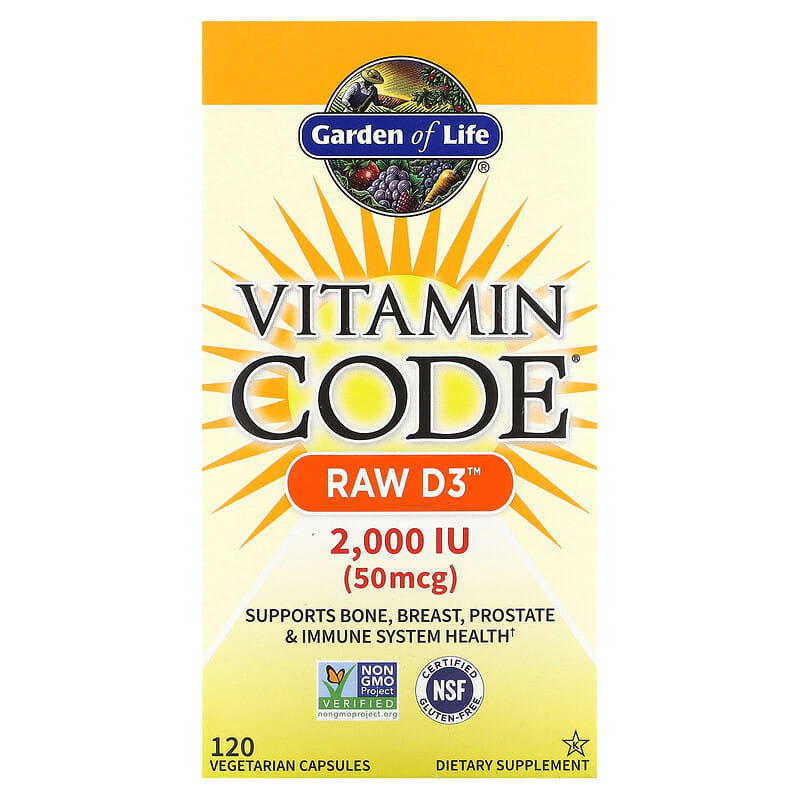 Garden of Life Vitamin Code RAW D3 50 mcg (2,000 IU) 120 Vegetarian Capsules 658010116565