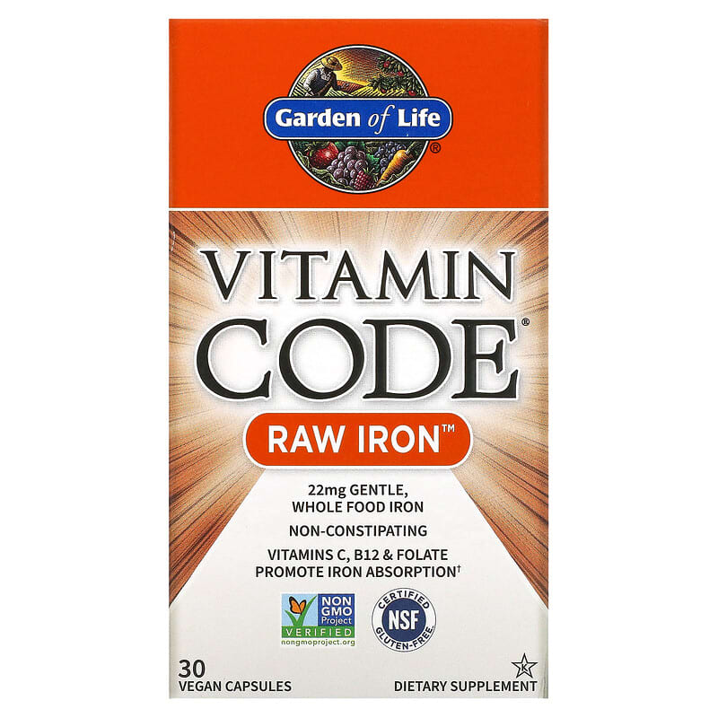 Garden of Life Vitamin Code RAW Iron 30 Vegan Capsules 658010113762
