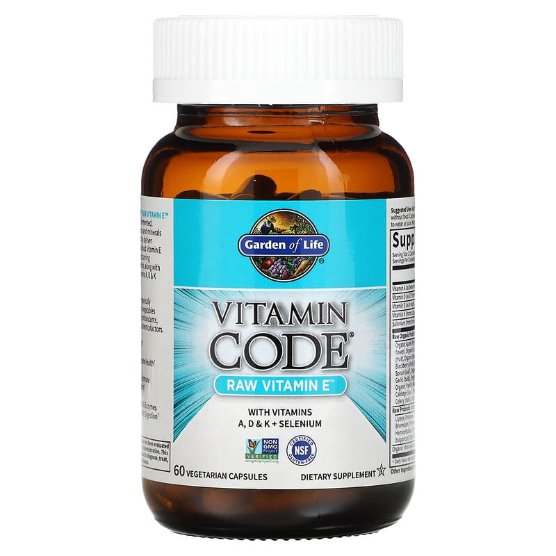 Garden of Life, Vitamin Code, RAW Vitamin E, 60 Vegetarian Capsules 658010113779