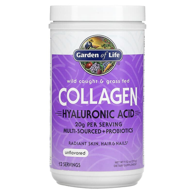 Garden of Life Wild Caught & Grass Fed Collagen Hyaluronic Acid Unflavored 9.52 oz (270 g) 658010130745