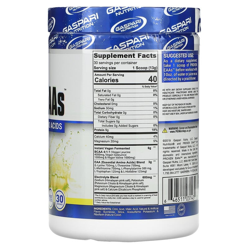 Gaspari Nutrition, Proven EAAs, Lemon Ice, 13.75 oz (390 g) 646511031432