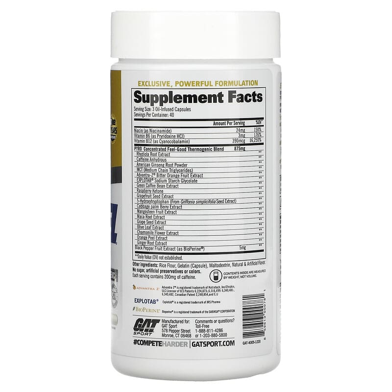 GAT, JetFUEL Pyro, 120 Oil-Infused Capsules 859613000781