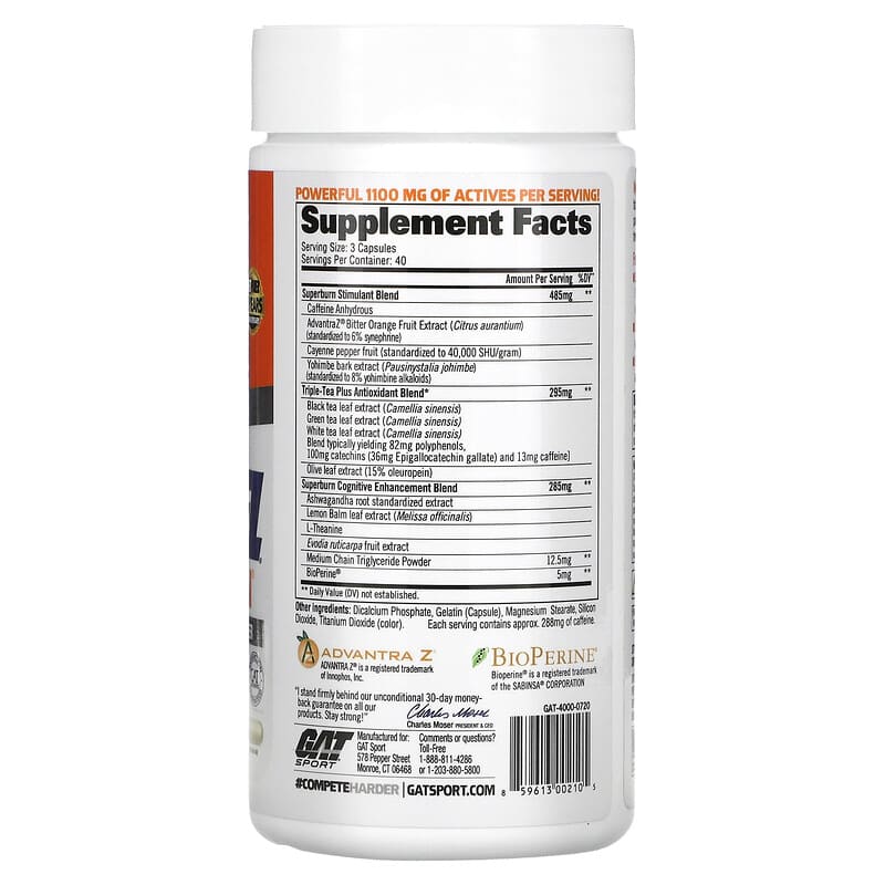 GAT, JetFUEL Superburn, 120 Oil-Infused Capsules 859613002105