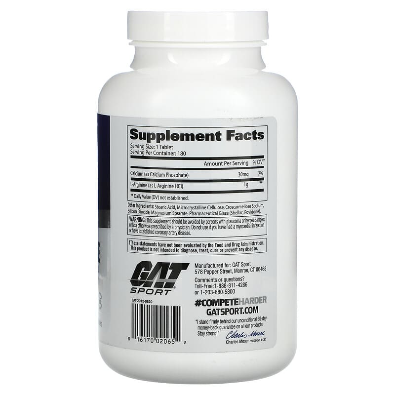 GAT, L-Arginine, 180 Tablets 816170020652