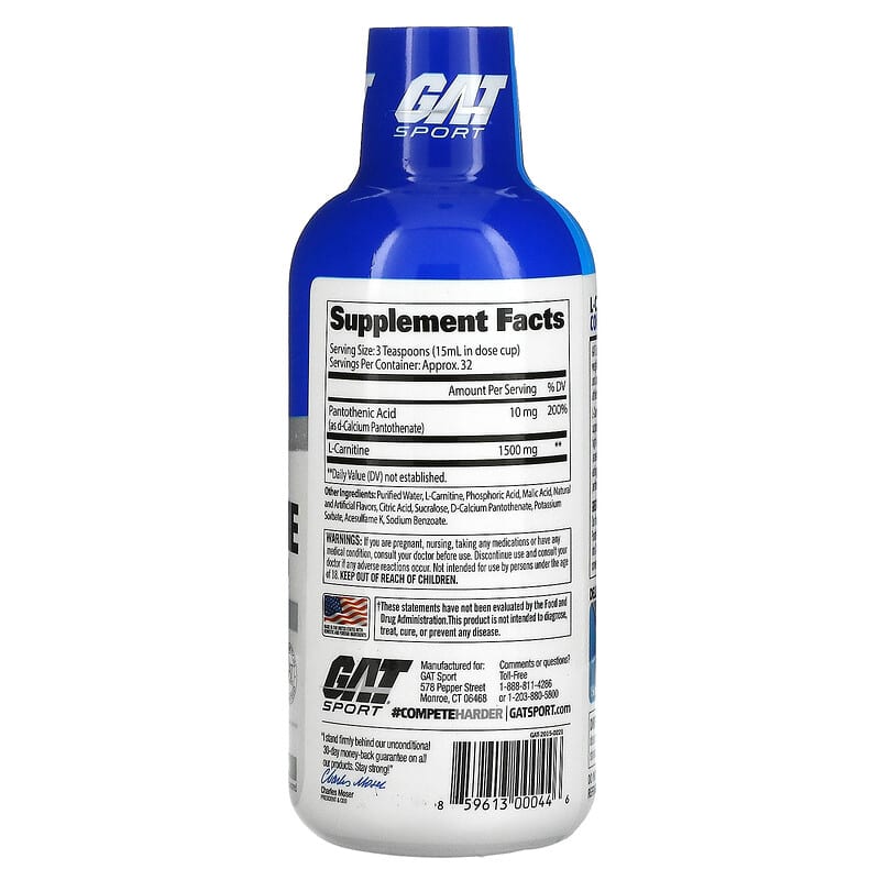 GAT, L-Carnitine, Amino Acid, Green Apple, 1,500 mg, 16 oz (473 ml) 859613000446