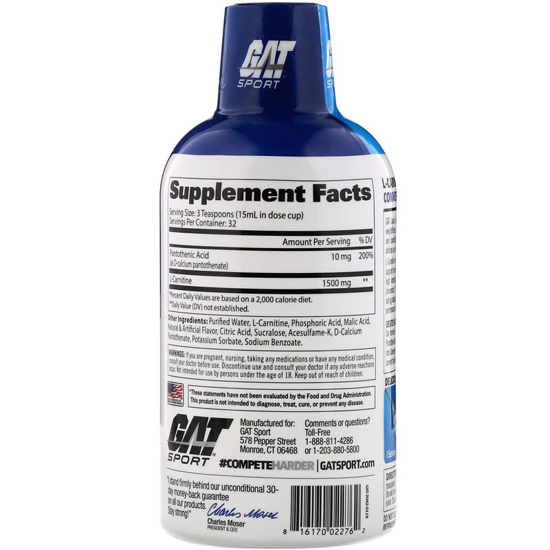 GAT, L-Carnitine, Amino Acid, Mixed Berry, 1,500 mg, 16 oz (473 ml) 816170022762