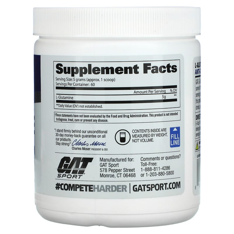 GAT, L-Glutamine, Unflavored, 10.58 oz (300 g) 816170021680