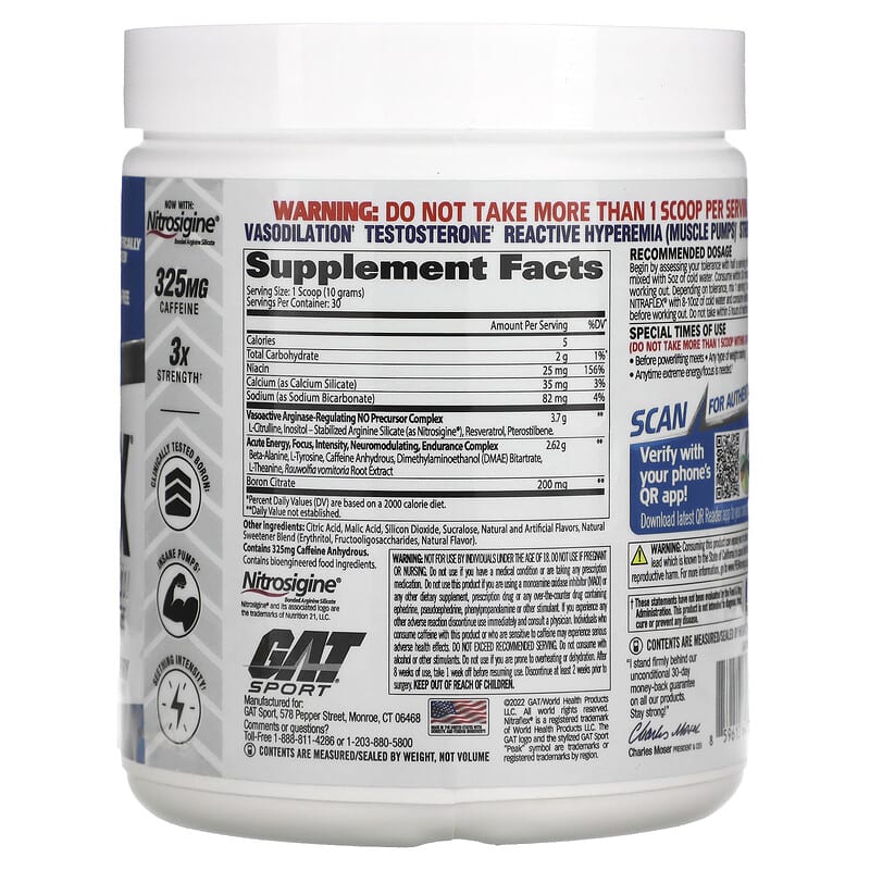 GAT, Sport, NITRAFLEX, Blue Raspberry, 10.6 oz (300 g) 859613647085