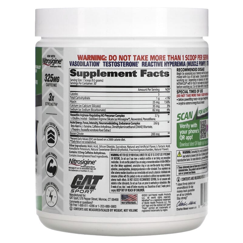 GAT, Sport, NITRAFLEX, Green Apple, 10.1 oz (285 g) 859613648884