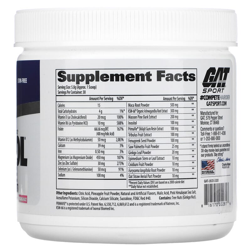 GAT, Testrol Elite, Testosterone Booster, Raging Razz, 6.1 oz (174 g) 816170022816