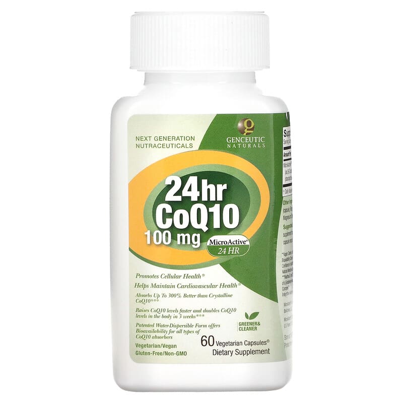 Genceutic Naturals, 24hr CoQ10, 100 mg, 60 Vegetarian Capsules 896245001182