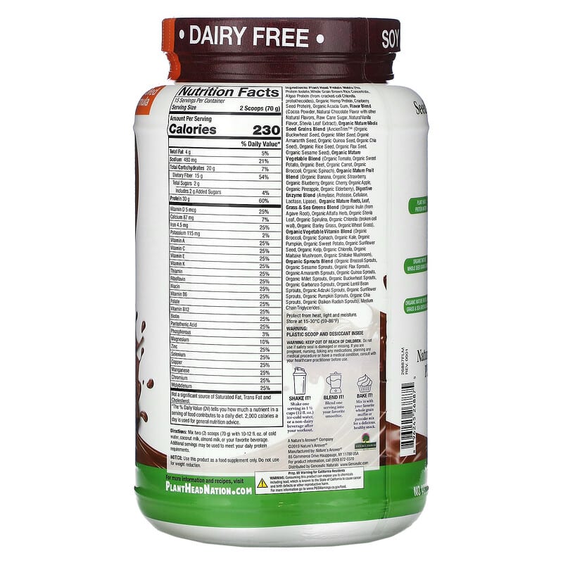 Genceutic Naturals, Clean Vegan Plant Head, Real Meal, Chocolate, 2.3 lb (1,050 g) 896245268875