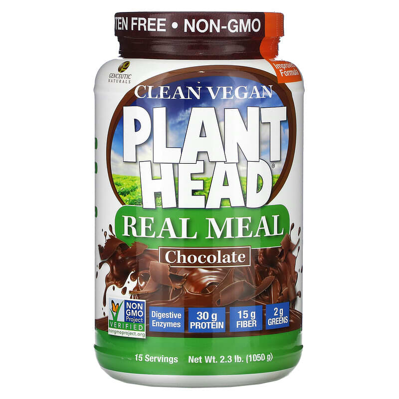 Genceutic Naturals Clean Vegan Plant Head Real Meal Chocolate 2.3 lb (1,050 g) 896245268875