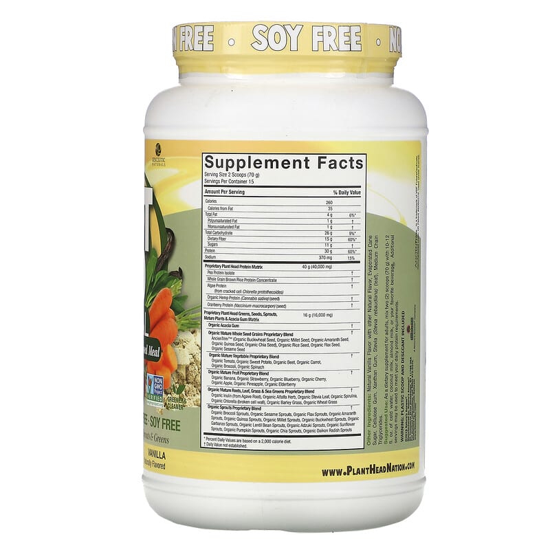 Genceutic Naturals, Plant Head, Real Meal, Vanilla, 2.3 lb (1050 g) 896245268929