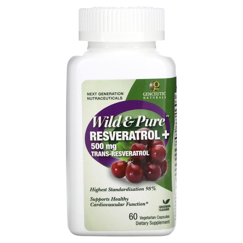 Genceutic Naturals, Wild & Pure Resveratrol+, 500 mg, 60 Vegetarian Capsules 896245001076