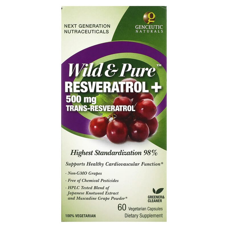 Genceutic Naturals Wild & Pure Resveratrol+ 500 mg 60 Vegetarian Capsules 896245001076
