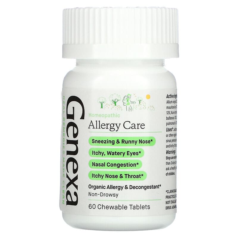 Genexa LLC, Allergy Care, Organic Allergy & Decongestant, Organic Acai Berry , 60 Chewable Tablets 857630006052